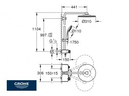 MEDIDAS COLUMNA DUCHA TERMOSTATICA EUPHORIA SYSTEM 310 GROHE